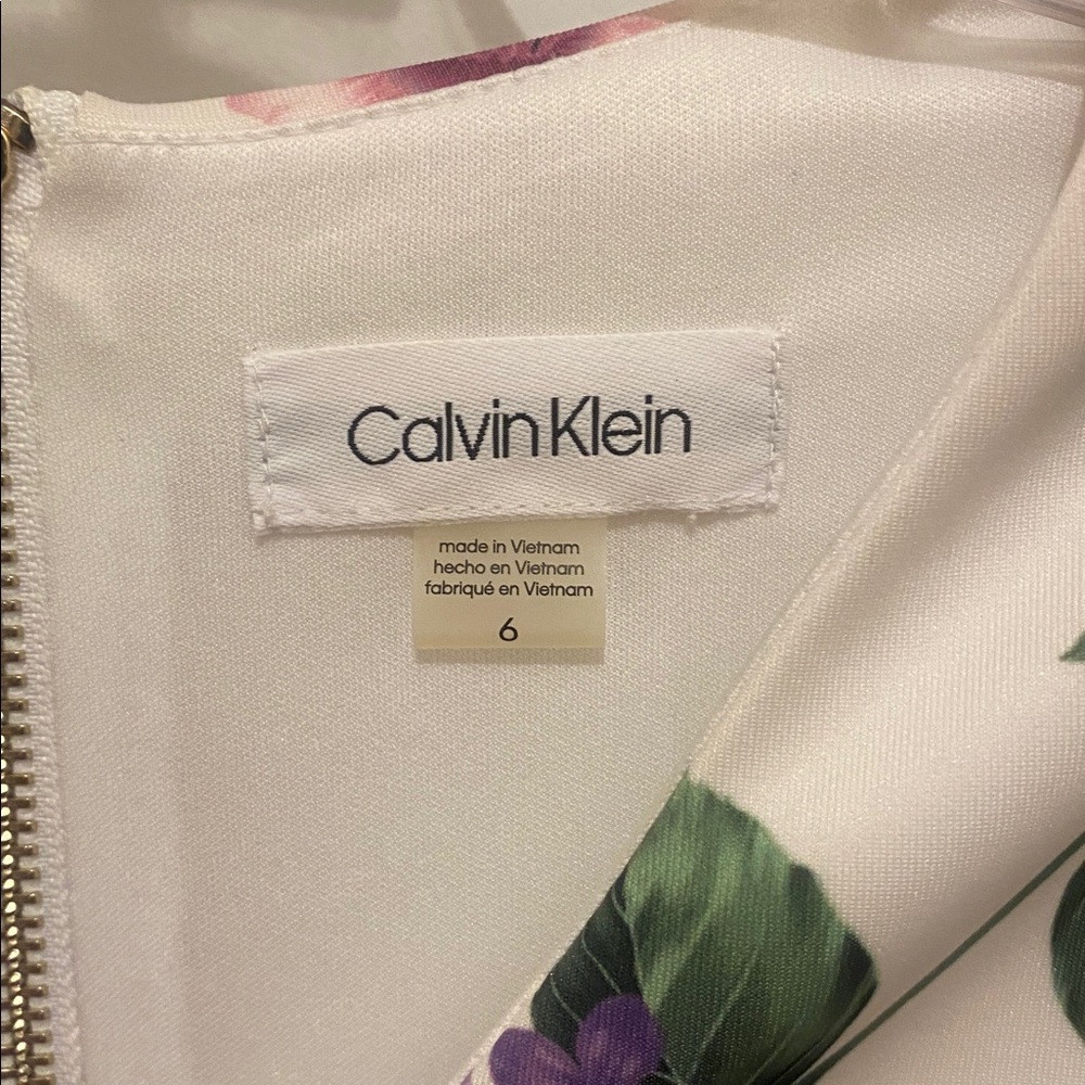 NWT Calvin Klein White Floral Midi Sheath Dress with Multicolor Blooms - Picture 2 of 8